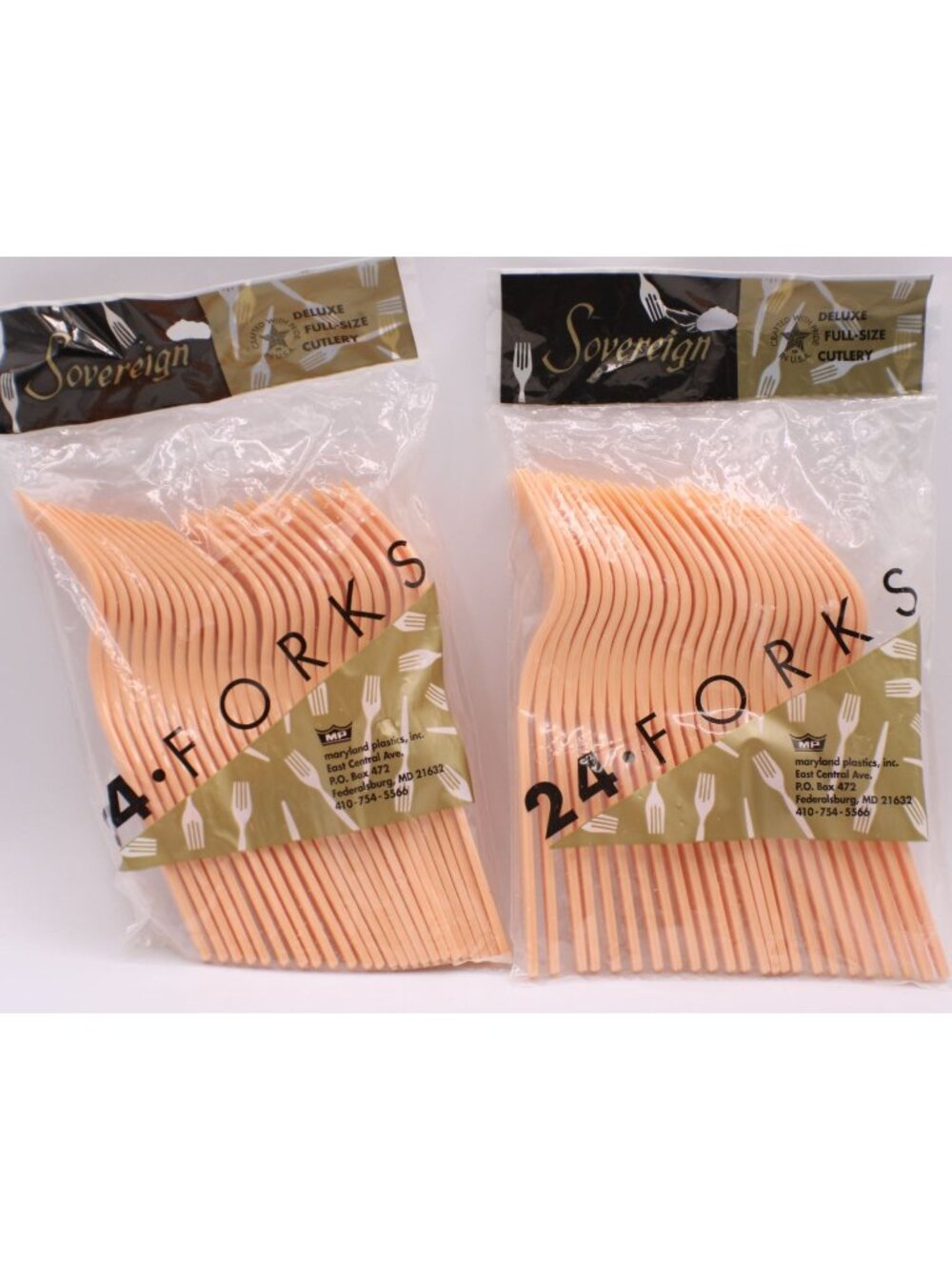 NEW 2pk Full-Size Plastic Forks Peach 24 Count Per Pack (48) Sovereign Deluxe